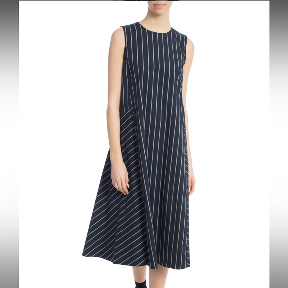 ‘S MaxMara midi sleeveless navy and grey stripe dress size 10